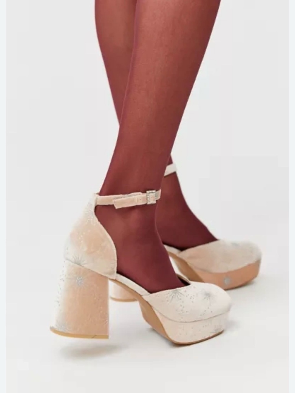 NWOT Urban Outfitters Emma Velvet Platform Block Heels Celestial Size 6